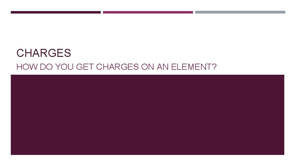 CHARGES HOW DO YOU GET CHARGES ON AN ELEMENT? 