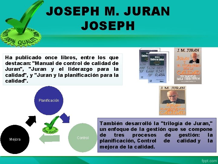 JOSEPH M. JURAN JOSEPH Ha publicado once libros, entre los que destacan: "Manual de