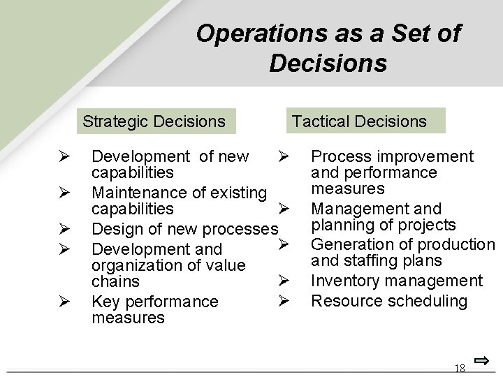 Operations as a Set of Decisions Strategic Decisions Ø Ø Ø Development of new Operations as a Set of Decisions Strategic Decisions Ø Ø Ø Development of new