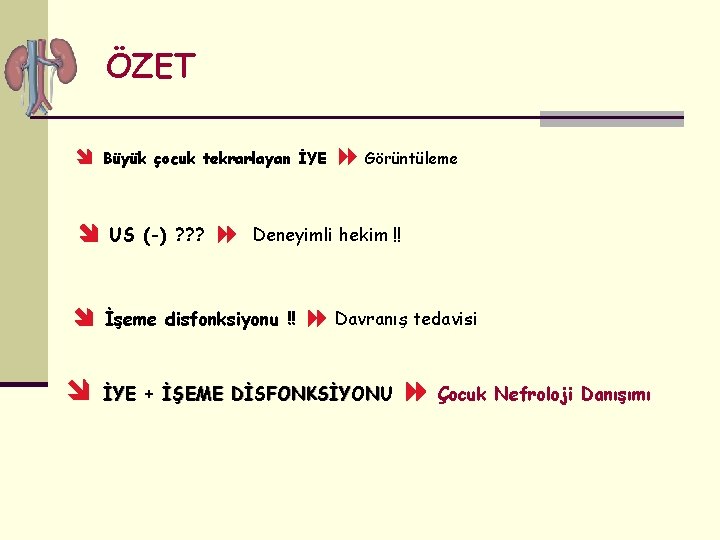 ÖZET Büyük çocuk tekrarlayan İYE US (-) ? ? ? İşeme disfonksiyonu !! Görüntüleme