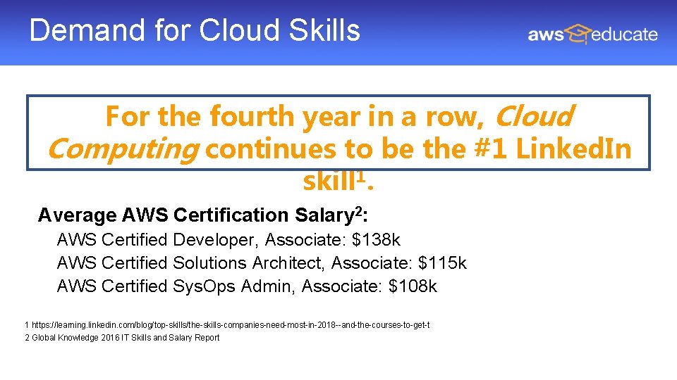 Demand for Cloud Skills For the fourth year in a row, Cloud Computing continues Demand for Cloud Skills For the fourth year in a row, Cloud Computing continues