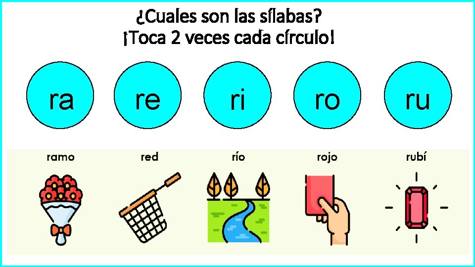 ¿Cuales son las sílabas? ¡Toca 2 veces cada círculo! ra re ri ro ru