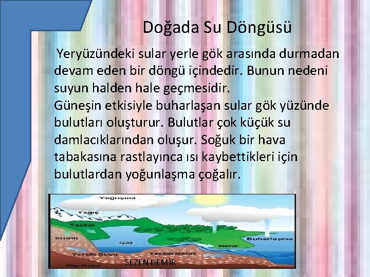 Doğada Su Döngüsü Yeryüzündeki sular yerle gök arasında durmadan devam eden bir döngü içindedir.