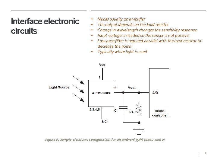 Interface electronic circuits • • • Needs usually an amplifier The output depends on