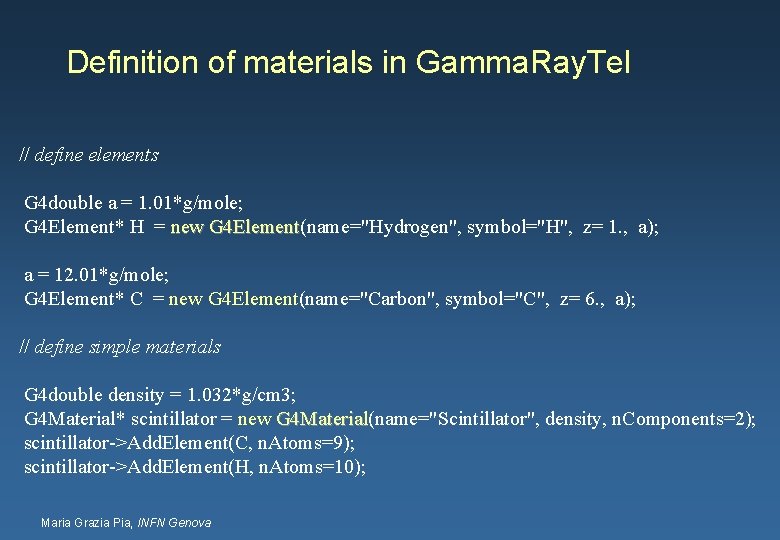 Definition of materials in Gamma. Ray. Tel // define elements G 4 double a