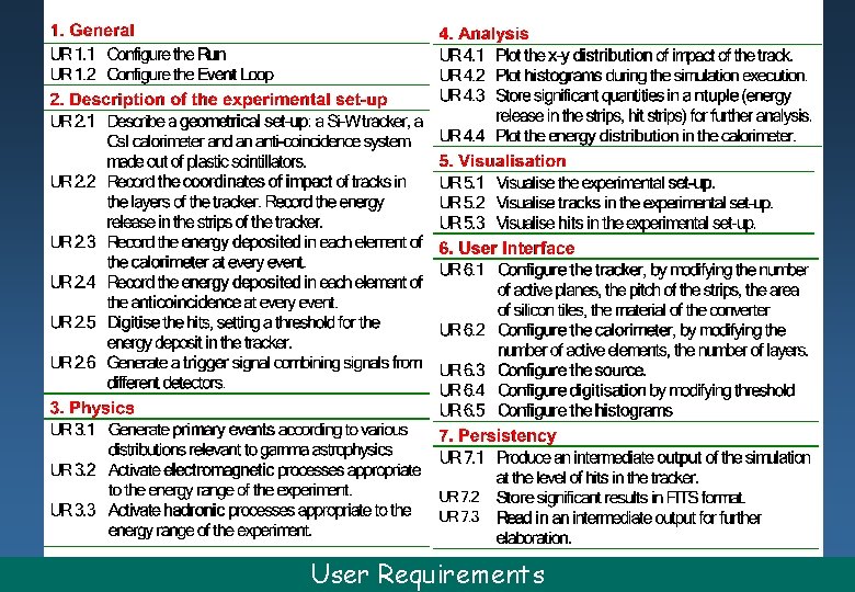 Maria Grazia Pia, INFN Genova User Requirements 