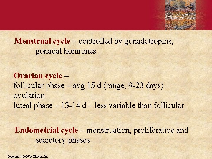 Menstrual cycle – controlled by gonadotropins, gonadal hormones Ovarian cycle – follicular phase – Menstrual cycle – controlled by gonadotropins, gonadal hormones Ovarian cycle – follicular phase –