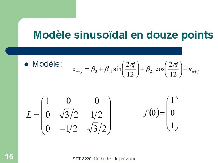 Modèle sinusoïdal en douze points l 15 Modèle: STT-3220; Méthodes de prévision Modèle sinusoïdal en douze points l 15 Modèle: STT-3220; Méthodes de prévision