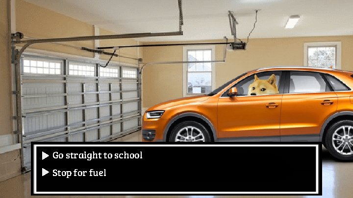 Go straight to school Stop for fuel 