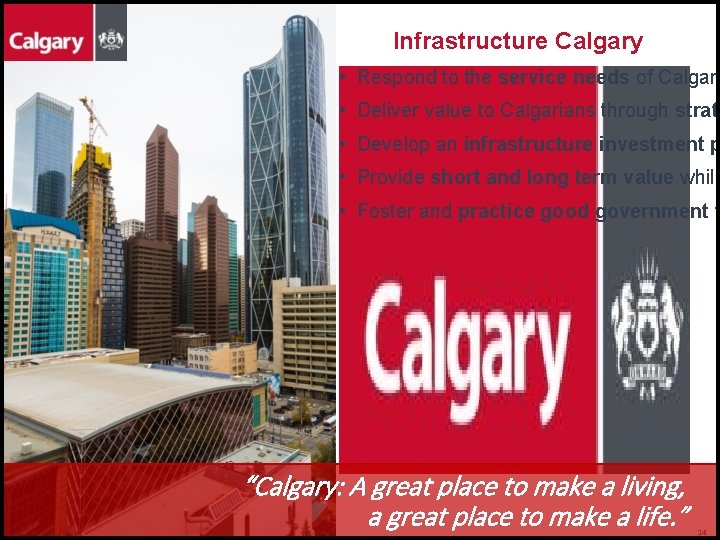 Infrastructure Calgary • Respond to the service needs of Calgari • Deliver value to