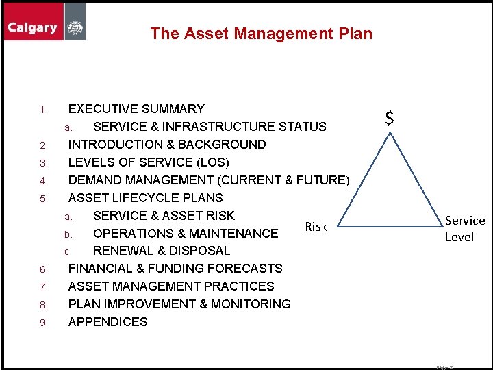 The Asset Management Plan 1. 2. 3. 4. 5. 6. 7. 8. 9. EXECUTIVE