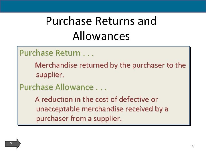 5 - 18 Purchase Returns and Allowances Purchase Return. . . Merchandise returned by