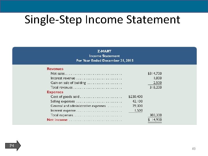 5 - 49 Single-Step Income Statement P 4 49 