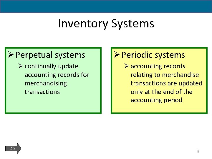 5 - 9 Inventory Systems Ø Perpetual systems Ø continually update accounting records for