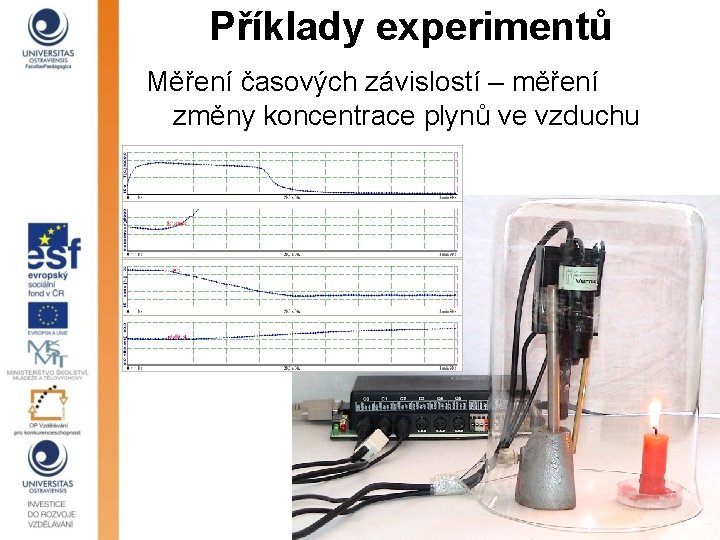 Příklady experimentů Měření časových závislostí – měření změny koncentrace plynů ve vzduchu 