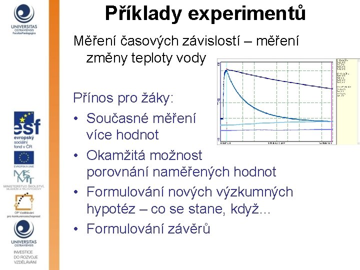 Příklady experimentů Měření časových závislostí – měření změny teploty vody Přínos pro žáky: •