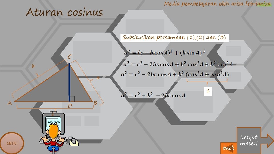Aturan cosinus Media pembelajaran oleh arisa febrianiza menu Subsitusikan persamaan (1), (2) dan (3)