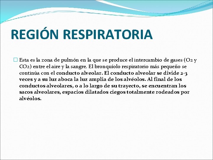 REGIÓN RESPIRATORIA � Esta es la zona de pulmón en la que se produce REGIÓN RESPIRATORIA � Esta es la zona de pulmón en la que se produce