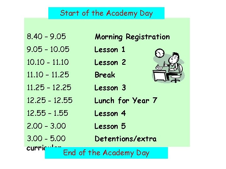 Start of the Academy Day 8. 40 – 9. 05 Morning Registration 9. 05