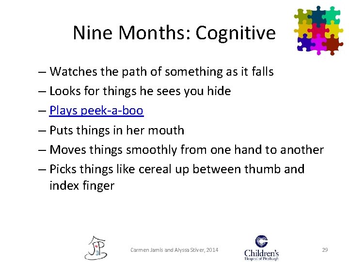 Nine Months: Cognitive – Watches the path of something as it falls – Looks Nine Months: Cognitive – Watches the path of something as it falls – Looks
