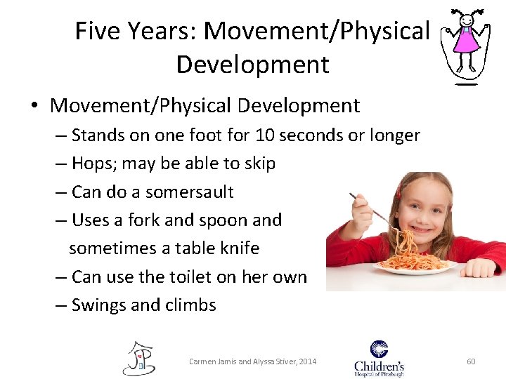 Five Years: Movement/Physical Development • Movement/Physical Development – Stands on one foot for 10 Five Years: Movement/Physical Development • Movement/Physical Development – Stands on one foot for 10