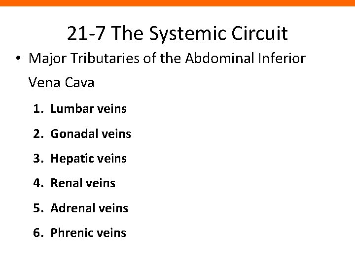 21 -7 The Systemic Circuit • Major Tributaries of the Abdominal Inferior Vena Cava