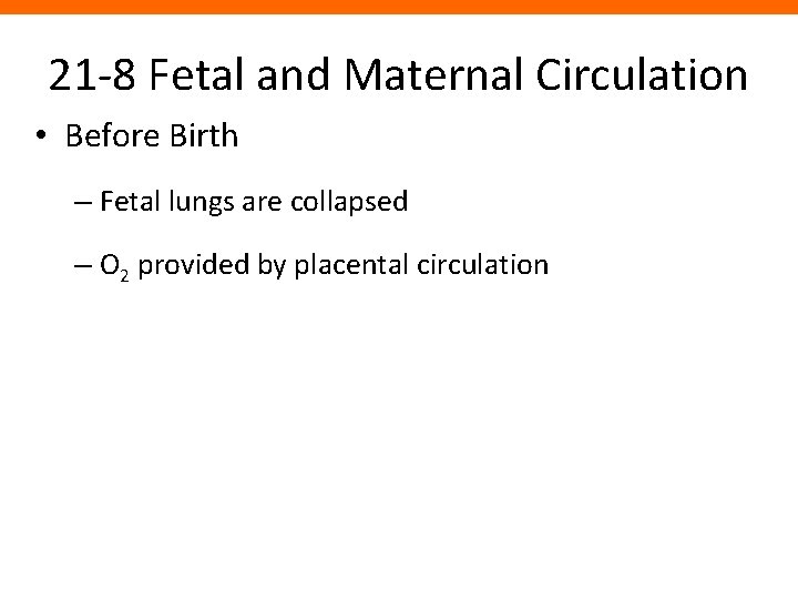 21 -8 Fetal and Maternal Circulation • Before Birth – Fetal lungs are collapsed