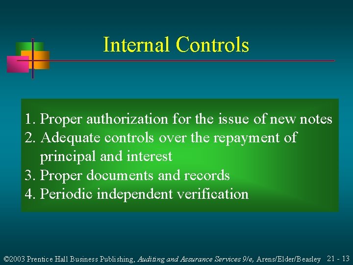 Internal Controls 1. Proper authorization for the issue of new notes 2. Adequate controls Internal Controls 1. Proper authorization for the issue of new notes 2. Adequate controls