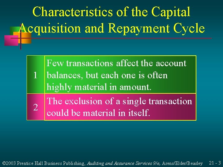 Characteristics of the Capital Acquisition and Repayment Cycle Few transactions affect the account 1 Characteristics of the Capital Acquisition and Repayment Cycle Few transactions affect the account 1