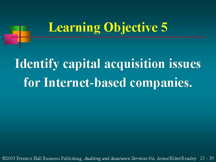 Learning Objective 5 Identify capital acquisition issues for Internet-based companies. © 2003 Prentice Hall Learning Objective 5 Identify capital acquisition issues for Internet-based companies. © 2003 Prentice Hall