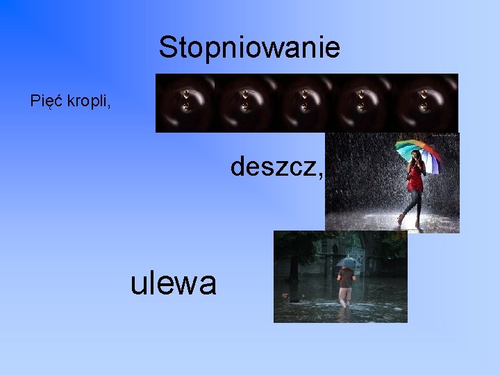 Stopniowanie Pięć kropli, deszcz, ulewa 