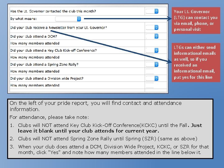 Your Lt. Governor (LTG) can contact you via email, phone, or personal visit LTGs