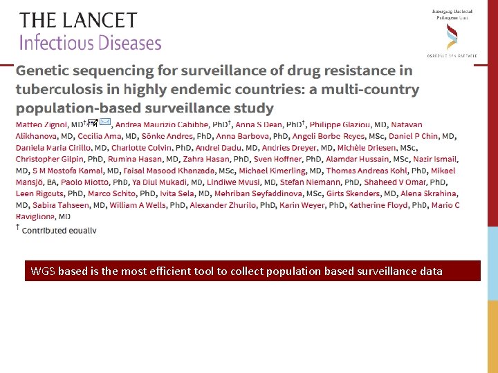 WGS based is the most efficient tool to collect population based surveillance data WGS based is the most efficient tool to collect population based surveillance data