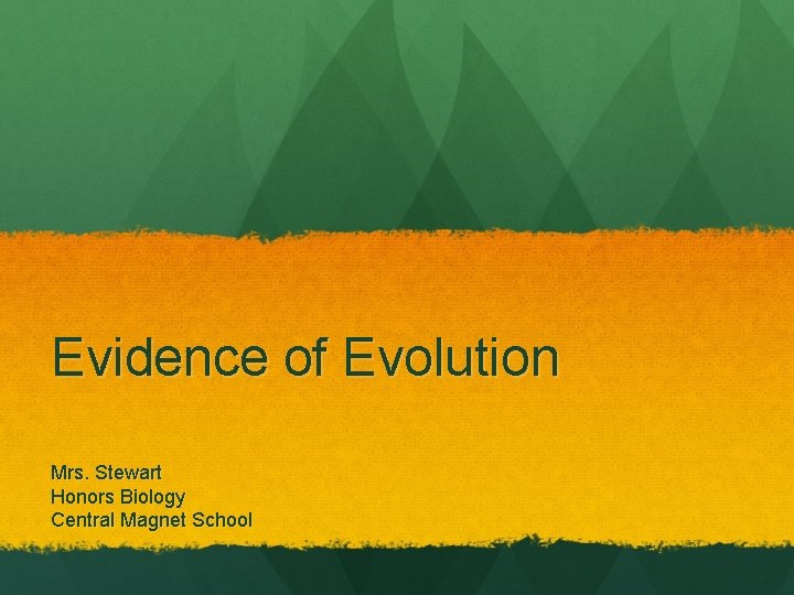 Evidence of Evolution Mrs. Stewart Honors Biology Central Magnet School 