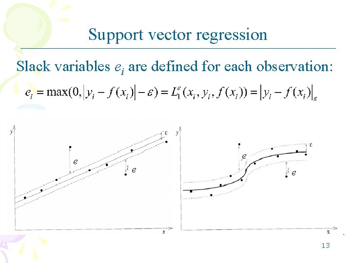 Support vector regression Slack variables ei are defined for each observation: e e 13 Support vector regression Slack variables ei are defined for each observation: e e 13
