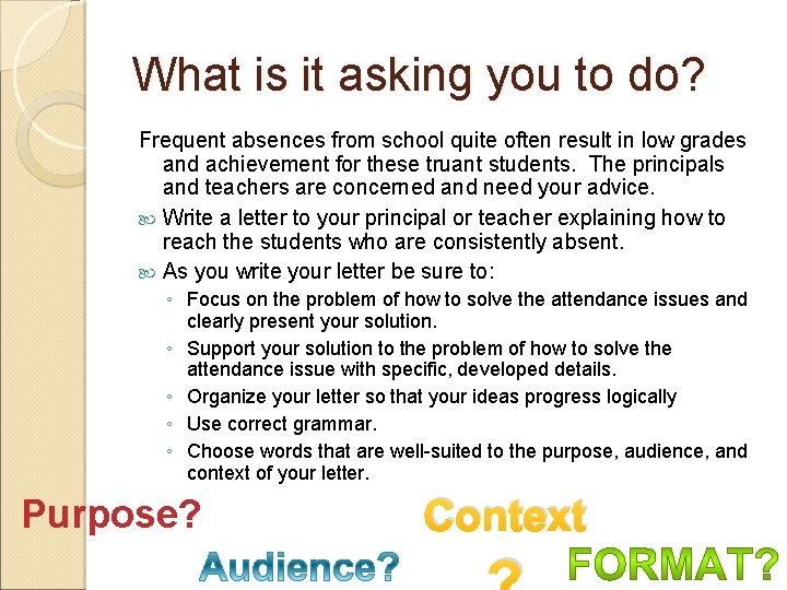 What is it asking you to do? Frequent absences from school quite often result