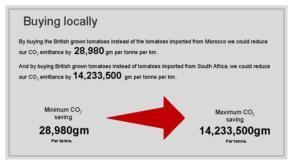 Buying locally By buying the British grown tomatoes instead of the tomatoes imported from