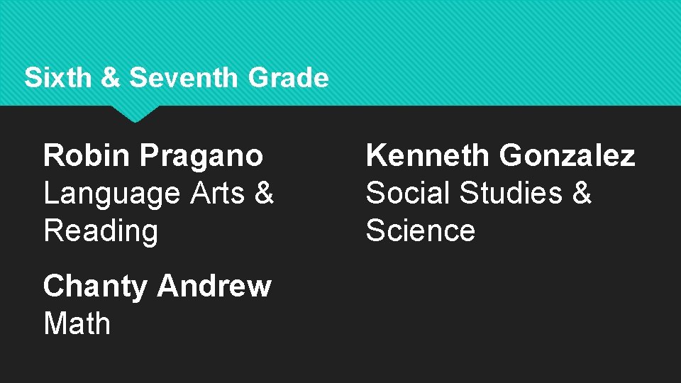 Sixth & Seventh Grade Robin Pragano Language Arts & Reading Chanty Andrew Math Kenneth