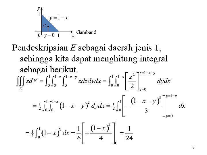 y 1 D 0 1 x Gambar 5 Pendeskripsian E sebagai daerah jenis 1,