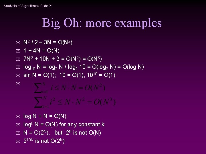 Analysis of Algorithms / Slide 21 Big Oh: more examples * * * *