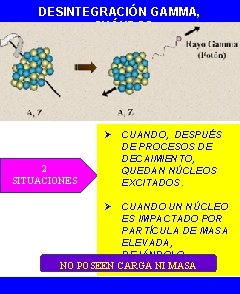 DESINTEGRACIÓN GAMMA, ¿CUÁNDO? Ø 2 SITUACIONES CUANDO, DESPUÉS DE PROCESOS DE DECAIMIENTO, QUEDAN NÚCLEOS