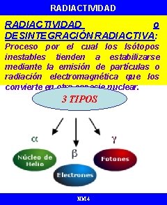 RADIACTIVIDAD o DESINTEGRACIÓN RADIACTIVA: Proceso por el cual los Isótopos inestables tienden a estabilizarse
