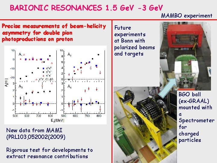 BARIONIC RESONANCES 1. 5 Ge. V -3 Ge. V MAMBO experiment Precise measurements of