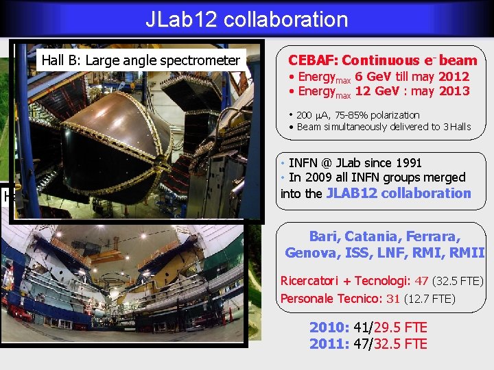 JLab 12 collaboration Hall @ B: Jefferson Large angle. Lab spectrometer CEBAF (VA-USA) CEBAF: