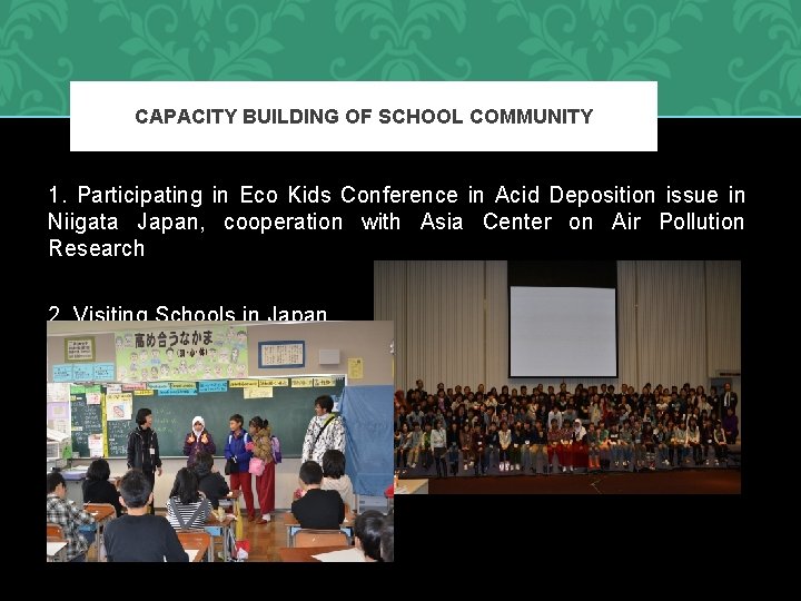 CAPACITY BUILDING OF SCHOOL COMMUNITY 1. Participating in Eco Kids Conference in Acid Deposition
