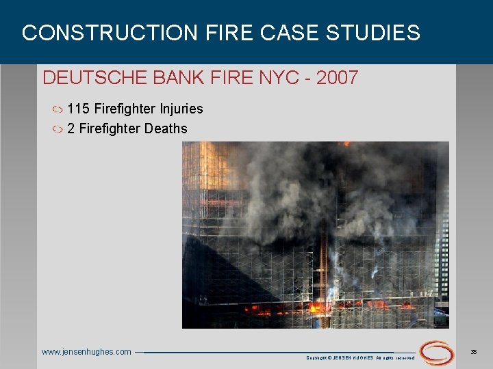 CONSTRUCTION FIRE CASE STUDIES DEUTSCHE BANK FIRE NYC - 2007 115 Firefighter Injuries 2