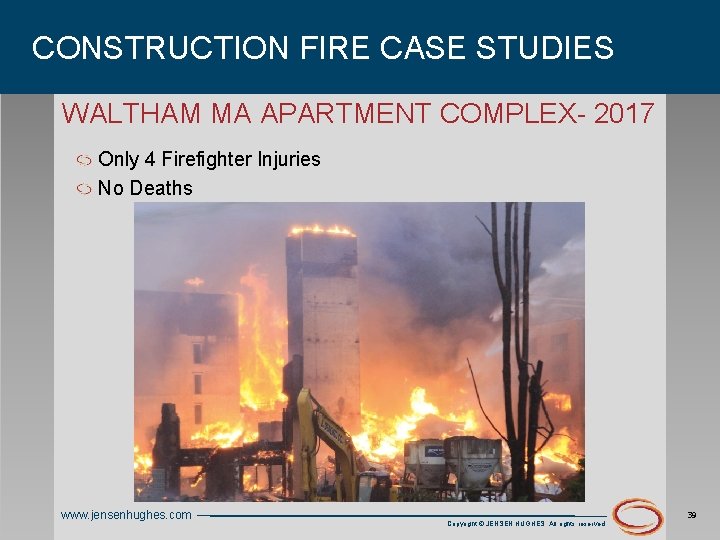 CONSTRUCTION FIRE CASE STUDIES WALTHAM MA APARTMENT COMPLEX- 2017 Only 4 Firefighter Injuries No