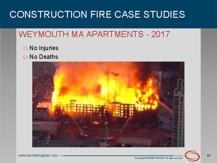 CONSTRUCTION FIRE CASE STUDIES WEYMOUTH MA APARTMENTS - 2017 No Injuries No Deaths www.