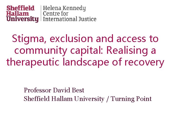 Stigma, exclusion and access to community capital: Realising a therapeutic landscape of recovery Professor