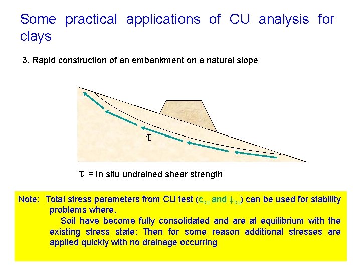 Some practical applications of CU analysis for clays 3. Rapid construction of an embankment